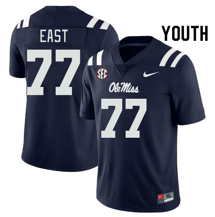 Youth #77 Cam East Ole Miss Rebels College Football Jerseyes Stitched Sale-Navy